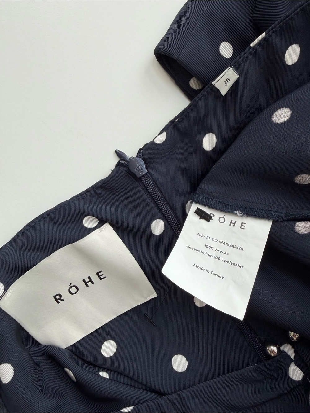 ROHE Margarita Dress White Navy Polka Dot Puff Sleeve Mini Size 36/ US 6 - Picture 9 of 16